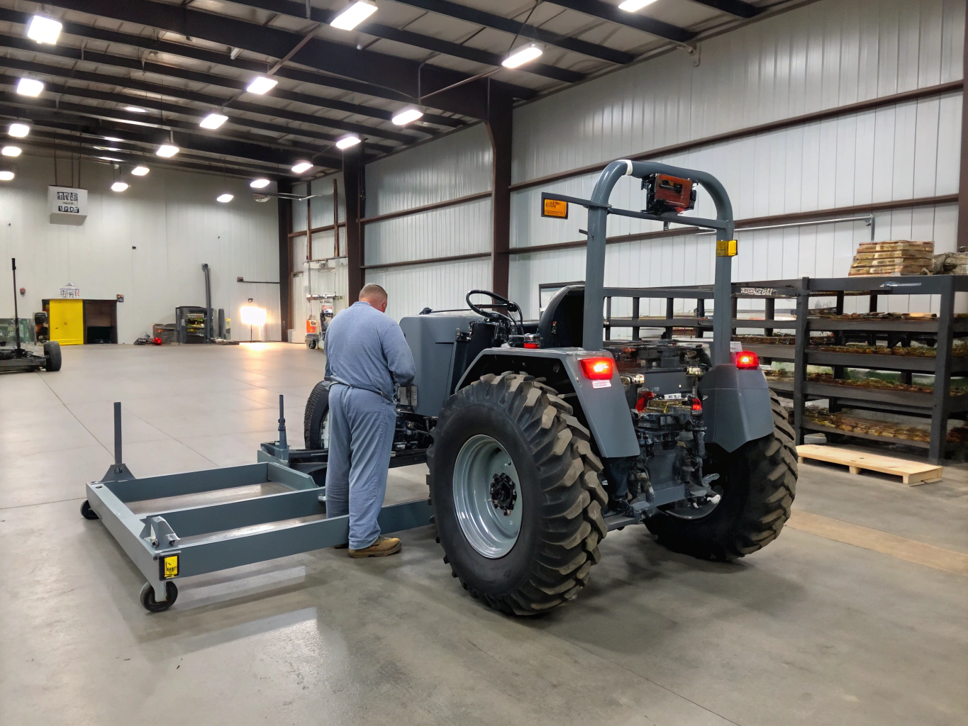 Industrial commercial mechanical bull chassis on manufacturing assembly floor